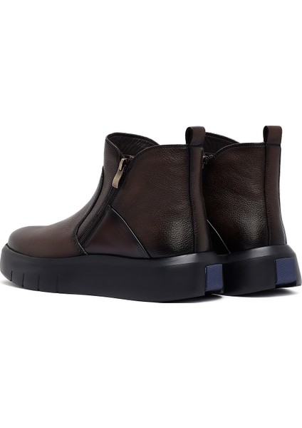 Erkek Kahverengi Fermuarlı Kalın Tabanlı Deri Bot 25WFD6931FT