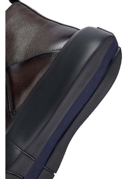 Erkek Kahverengi Fermuarlı Kalın Tabanlı Deri Bot 25WFD6931FT