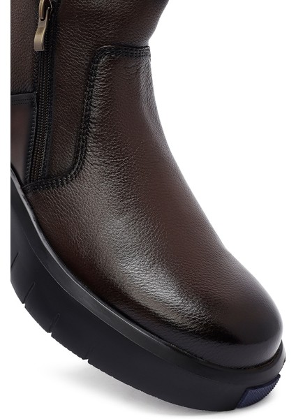 Erkek Kahverengi Fermuarlı Kalın Tabanlı Deri Bot 25WFD6931FT