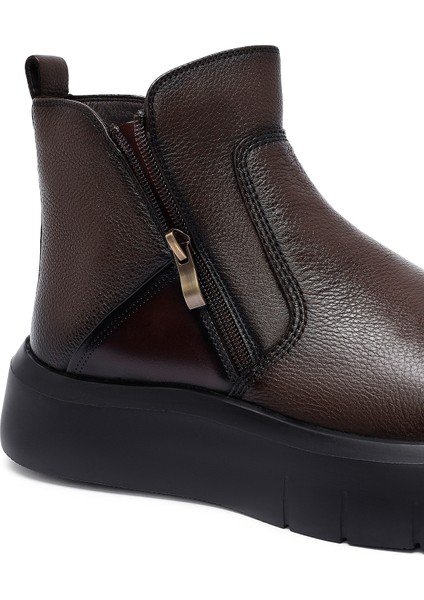 Erkek Kahverengi Fermuarlı Kalın Tabanlı Deri Bot 25WFD6931FT