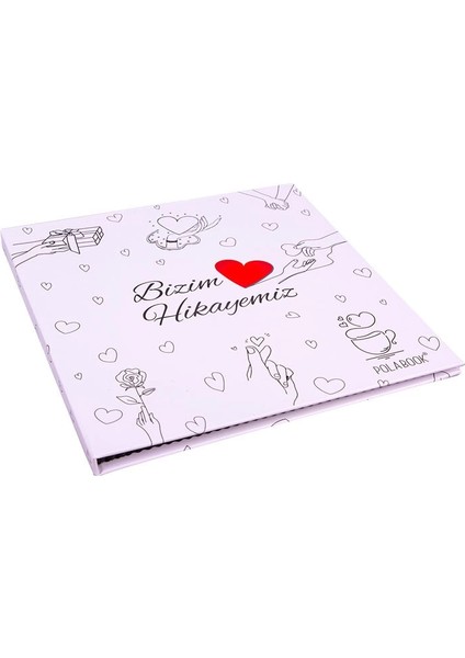 Bizim Hikayemiz Hazır Anı Defteri – 40 Fotoğraf Baskılı, Stickerlı ve Beyaz Kalemli Romantik Hatıra Albümü (20X20 Cm)