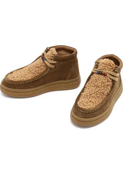 Kadın Vizon Bağcık Kalın Tabanlı Süet Deri Teddy Bot 25WFD205010 modelleri