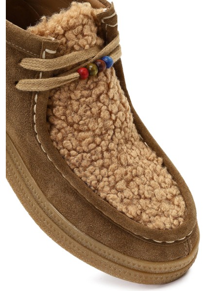 Kadın Vizon Bağcık Kalın Tabanlı Süet Deri Teddy Bot 25WFD205010