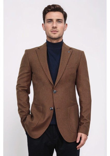 Slim Fit Mono Yaka Astarsız Kiremit Tek Ceket