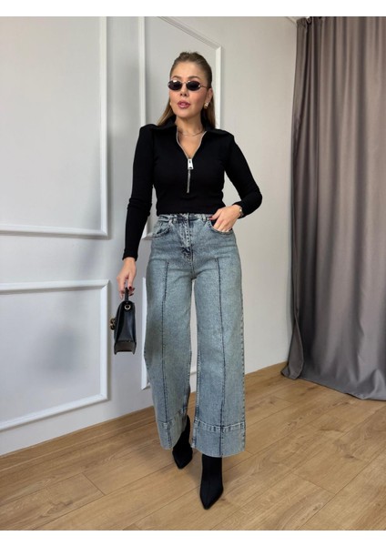 Siyah Yaka Fermuarlı Fitilli Bluz fiyatları