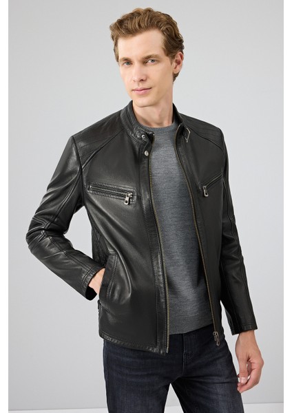 Jefferson Erkek Siyah Hakim Yaka Slim-Fit Deri Ceket 25WGF6584WF modelleri