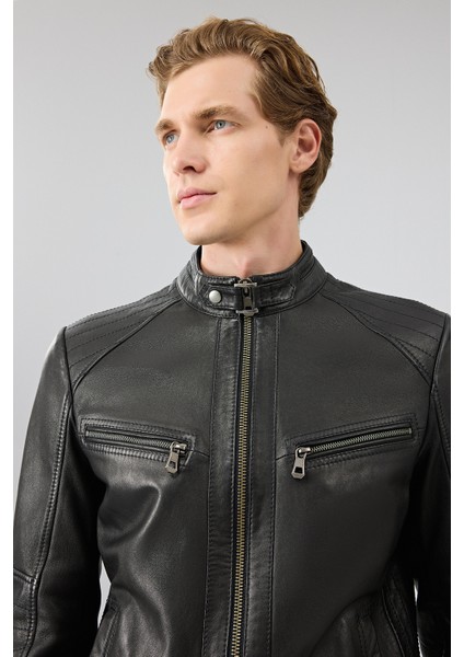 Jefferson Erkek Siyah Hakim Yaka Slim-Fit Deri Ceket 25WGF6584WF indirimleri