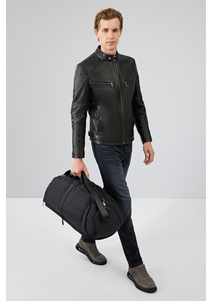 Jefferson Erkek Siyah Hakim Yaka Slim-Fit Deri Ceket 25WGF6584WF