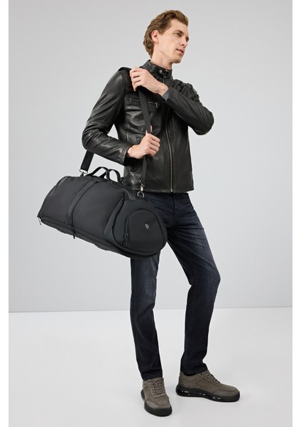 Jefferson Erkek Siyah Hakim Yaka Slim-Fit Deri Ceket 25WGF6584WF