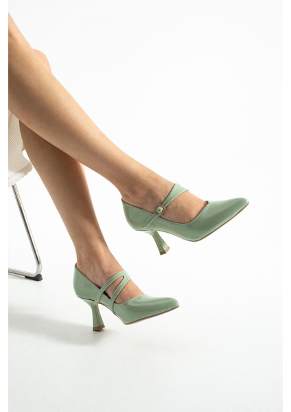 Lunera Zarif Tokalı Rahat Kalıp Kadın 6,5 cm Topuklu Su Yeşili Rugan Mary Jane Ayakkabı fiyatları