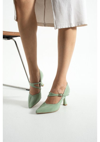 Lunera Zarif Tokalı Rahat Kalıp Kadın 6,5 cm Topuklu Su Yeşili Rugan Mary Jane Ayakkabı fırsatları