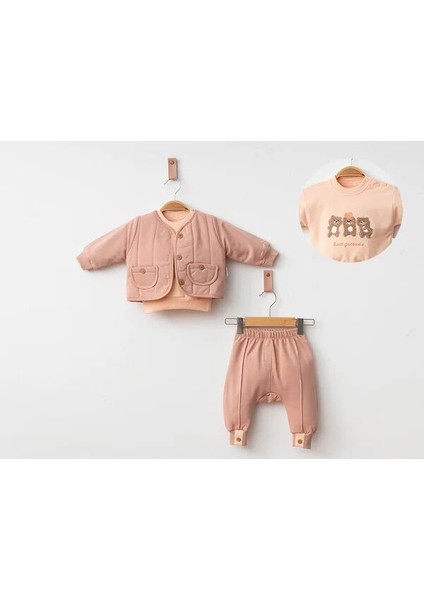 3011 Kız Bebek Süzine Ayı Ceketli 3'lü Takım