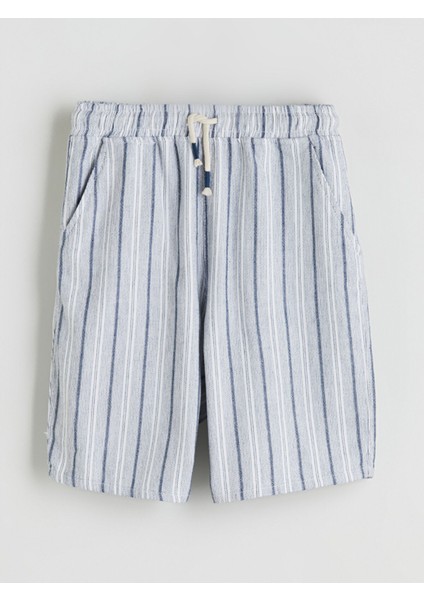 Yeni Sezon Beli Lastikli Çizgili Erkek Çocuk Şort