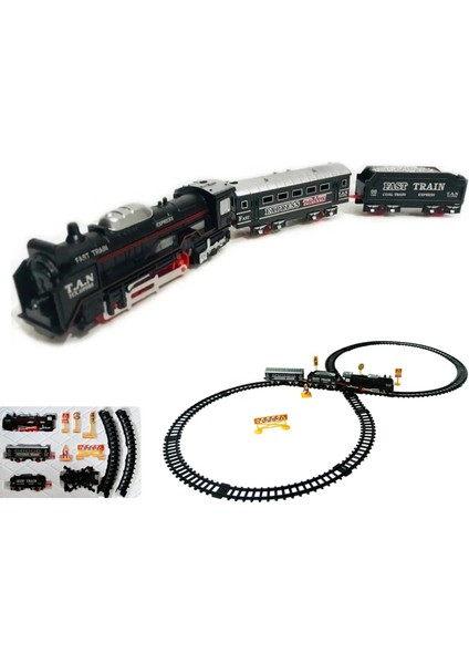 Oyuncak 23 Parça Retro Vagonlu Işıklı Tren Seti 96 cm Ray Uzunluğu 3 Vagonlu 8 Şeklinde Ray Dizilimi 3 Farklı Ray Kombinasyonu