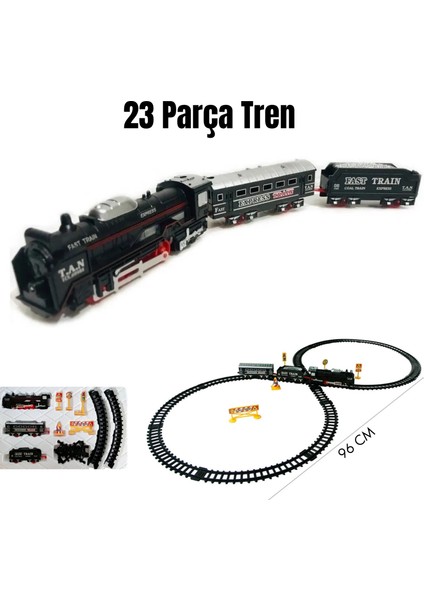 Oyuncak 23 Parça Retro Vagonlu Işıklı Tren Seti 96 cm Ray Uzunluğu 3 Vagonlu 8 Şeklinde Ray Dizilimi 3 Farklı Ray Kombinasyonu