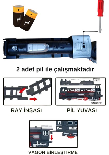 Oyuncak 23 Parça Retro Vagonlu Işıklı Tren Seti 96 cm Ray Uzunluğu 3 Vagonlu 8 Şeklinde Ray Dizilimi 3 Farklı Ray Kombinasyonu modelleri
