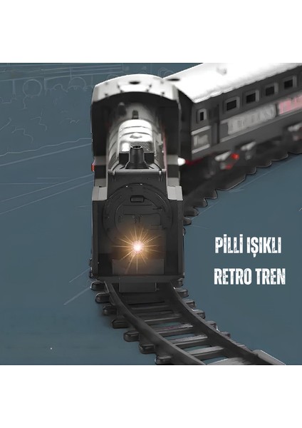 Oyuncak 23 Parça Retro Vagonlu Işıklı Tren Seti 96 cm Ray Uzunluğu 3 Vagonlu 8 Şeklinde Ray Dizilimi 3 Farklı Ray Kombinasyonu fırsatları