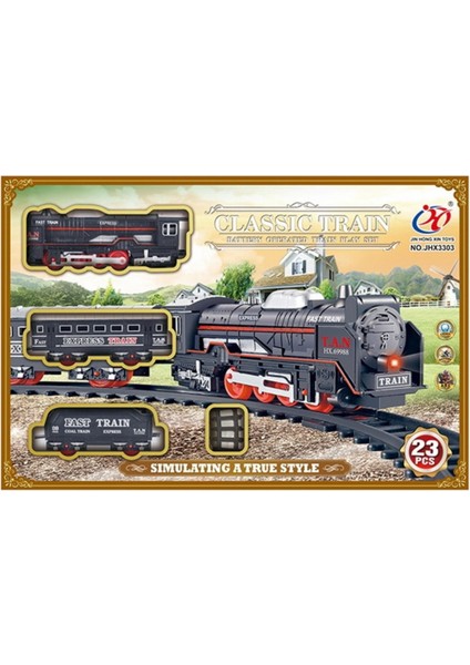 Oyuncak 23 Parça Retro Vagonlu Işıklı Tren Seti 96 cm Ray Uzunluğu 3 Vagonlu 8 Şeklinde Ray Dizilimi 3 Farklı Ray Kombinasyonu