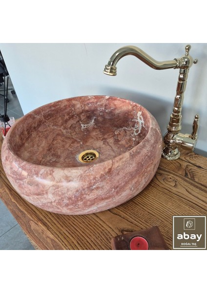 Kırmızı Traverten Bombeli Lavabo