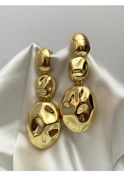 Akışkan Üçlü Gold Sallantı Küpe