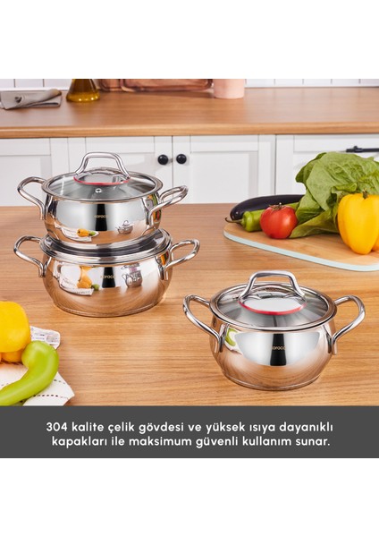Emirgan İndüksiyon Tabanlı 6 Parça Çelik Sahan Set modelleri