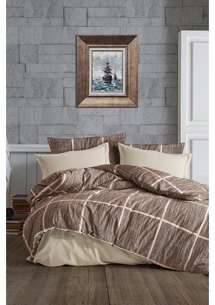 Rian Tek Kişilik Nevresim Takımı Kahverengi