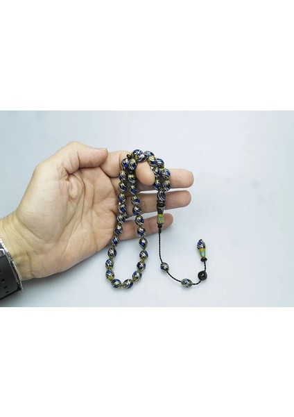 Oltu Taşı ve Sarı Galalith Çift Çeşmi Bülbül Işlemeli Tespih