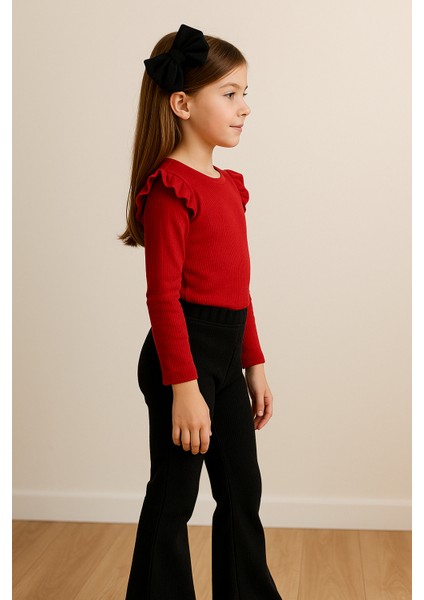 Kız Çocuk 3’lü Takım Kırmızı Badi, Siyah Ispanyol Tayt ve Bandana – Günlük Şık Kombin fırsatları