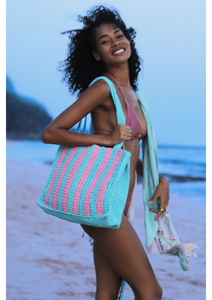 Marla Candy, Kağıt Ip (Rafia), El Örgüsü, Cabana Desenli, Plaj Çantası. fiyatları