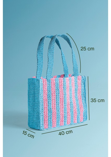 Marla Candy, Kağıt Ip (Rafia), El Örgüsü, Cabana Desenli, Plaj Çantası. modelleri