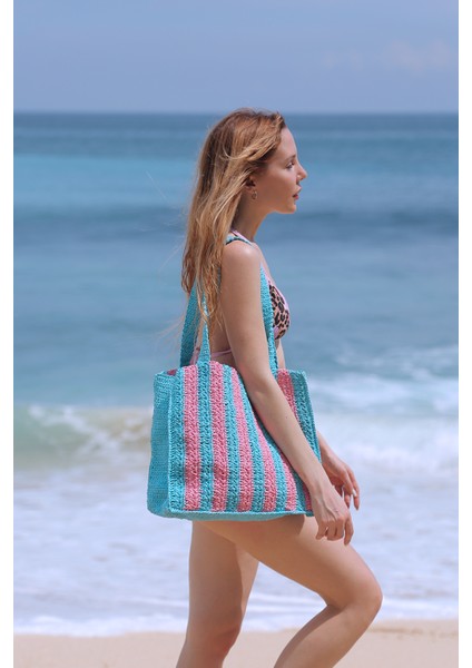 Marla Candy, Kağıt Ip (Rafia), El Örgüsü, Cabana Desenli, Plaj Çantası. indirimleri