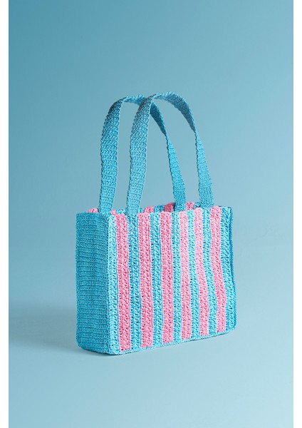 Marla Candy, Kağıt Ip (Rafia), El Örgüsü, Cabana Desenli, Plaj Çantası.