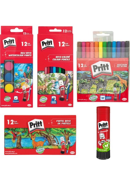 Boya Seti Kuru Sulu Pastel Keçeli ve 43 gr Stick Yapıştırıcı Kırtasiye Seti Prit