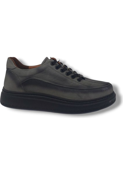 Modesa 265 Erkek Gri Crazy Deri Lastik Bağcıklı Poli Taban ( Hafif ) Ayakkabı