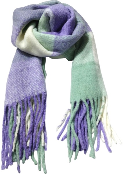 Mor Yeşil Ekru Çok Renkli Yumoş ATKI(180*45)