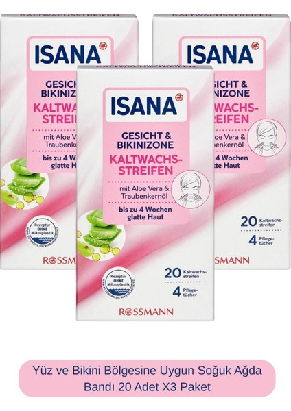 Yüz ve Bikini Bölgesi Için 20 Adet Soğuk Ağda Bandı, 3 Paket Halinde