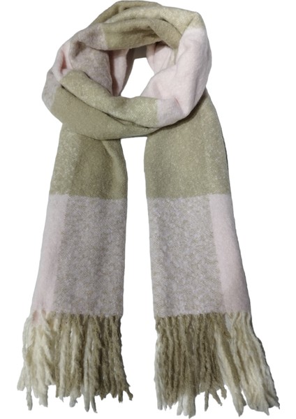 Kadın Açık Pembe Bej Renk Püskül Detaylı Yumoş Atkı