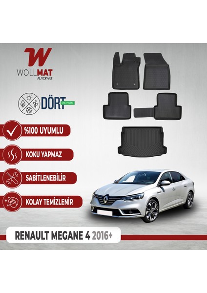 Renault Megane 4 Paspas + Bagaj Havuzu Sedan 2016 2025 Arası 3D Havuzlu Paspas Bagaj Havuzu