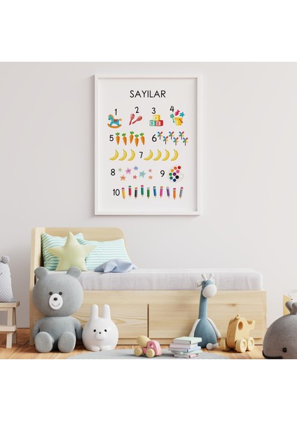 Eğitici Tablolar - Alfabe ve Sayılar - Doğal Ahşap Çerçeveli, Bebek ve Çocuk Odası Tablo Seti modelleri
