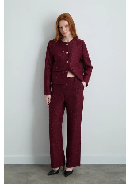 Boru Paça Tüvit Pantolon - Bordo