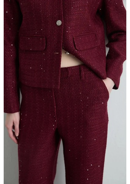 Boru Paça Tüvit Pantolon - Bordo modelleri