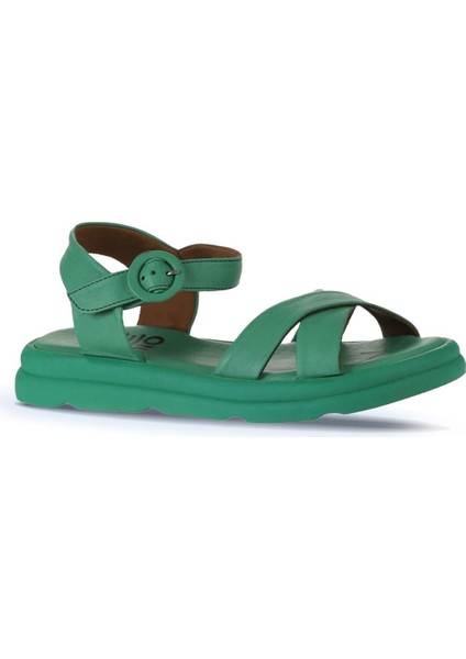 Yeşil Koyu Deri Kadın Düz Sandalet 01WY9409 01WY9409 modelleri