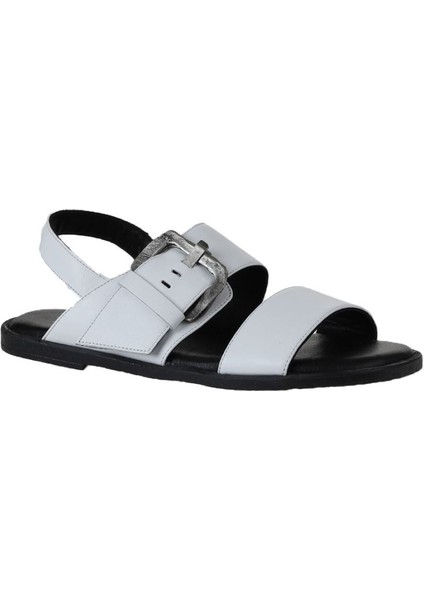Beyaz Deri Kadın Düz Sandalet 01WY2013 01WY2013 modelleri