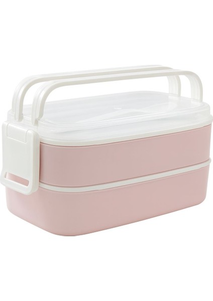 Ofis ve Okul Için Beslenme Kabı - 2 Katlı, Çatal & Kaşık Dahil - Pembe fiyatları