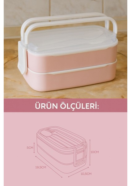 Ofis ve Okul Için Beslenme Kabı - 2 Katlı, Çatal & Kaşık Dahil - Pembe indirimleri