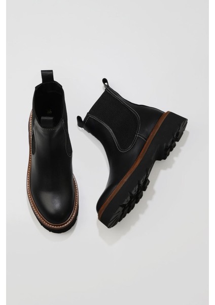 Siyah Deri Kadın Düz Bot 01WV9905 01WV9905