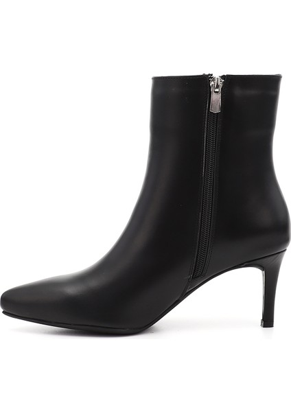Kadın Siyah Platinum Fermuarlı Ince Topuklu Hakiki Deri Bot modelleri