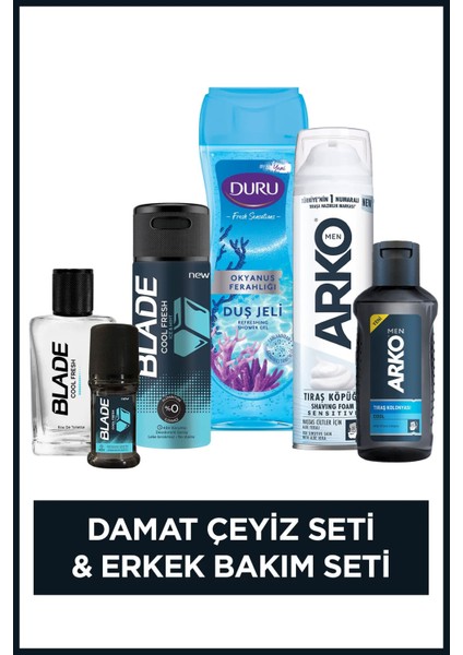 Erkek Bakım Seti: Tıraş, Parfüm, Jeli, Roll On ve Deodorant Desteği