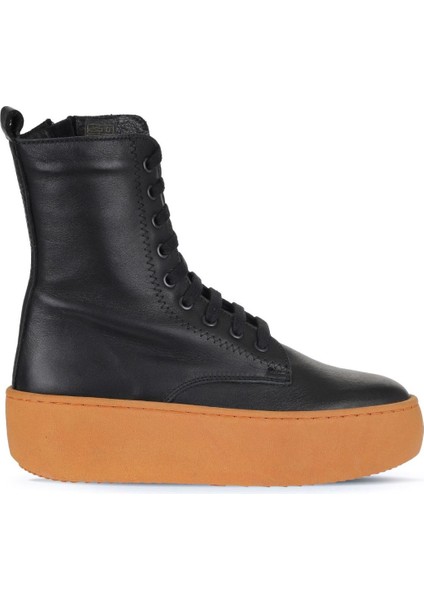 Siyah Siyah Deri Kadın Dolgu Topuklu Bot 01WV5500 01WV5500