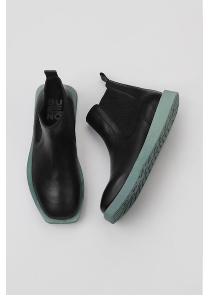 Siyah Yeşil Deri Kadın Düz Bot 01WV9701 01WV9701